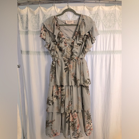 JessaKae Dresses & Skirts - JessaKae Floral Ruffle Midi Dress in Blue and Pink